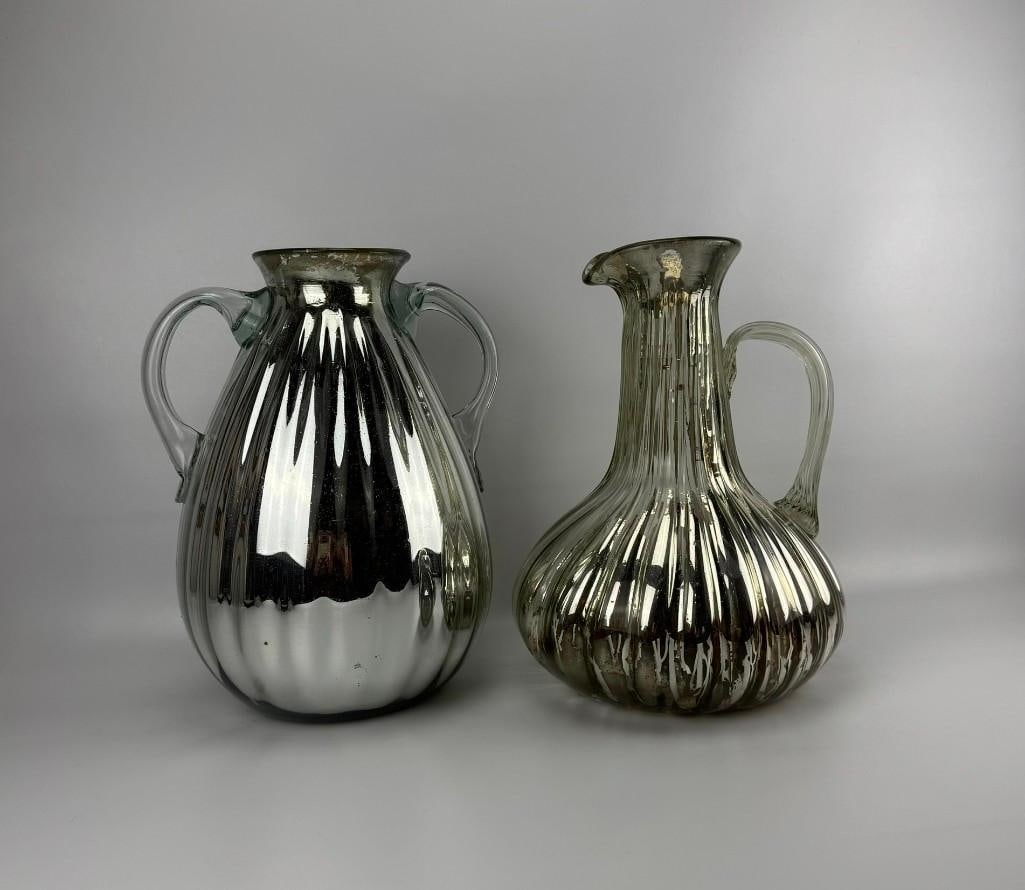 JUMBO MERCURY GLASS PITCHER AND TWO-HANDLED VASE (1 of 13)