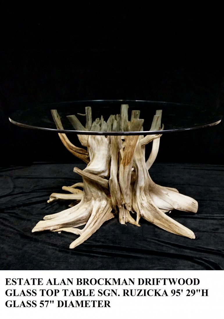 SGN. DRIFTWOOD TABLE BASE WITH GLASS TOP (1 of 5)