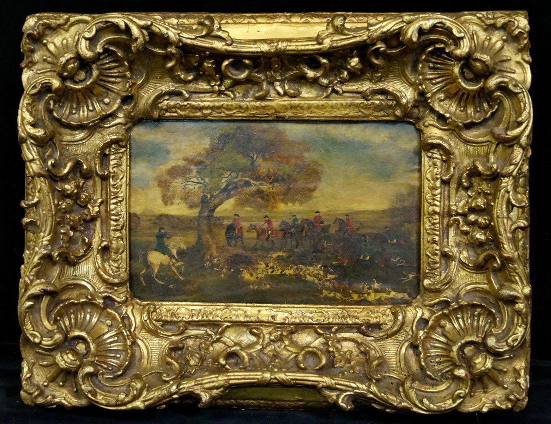 GILT FRAME PAINTED PRINT HUNTING SCENE (1 of 2)