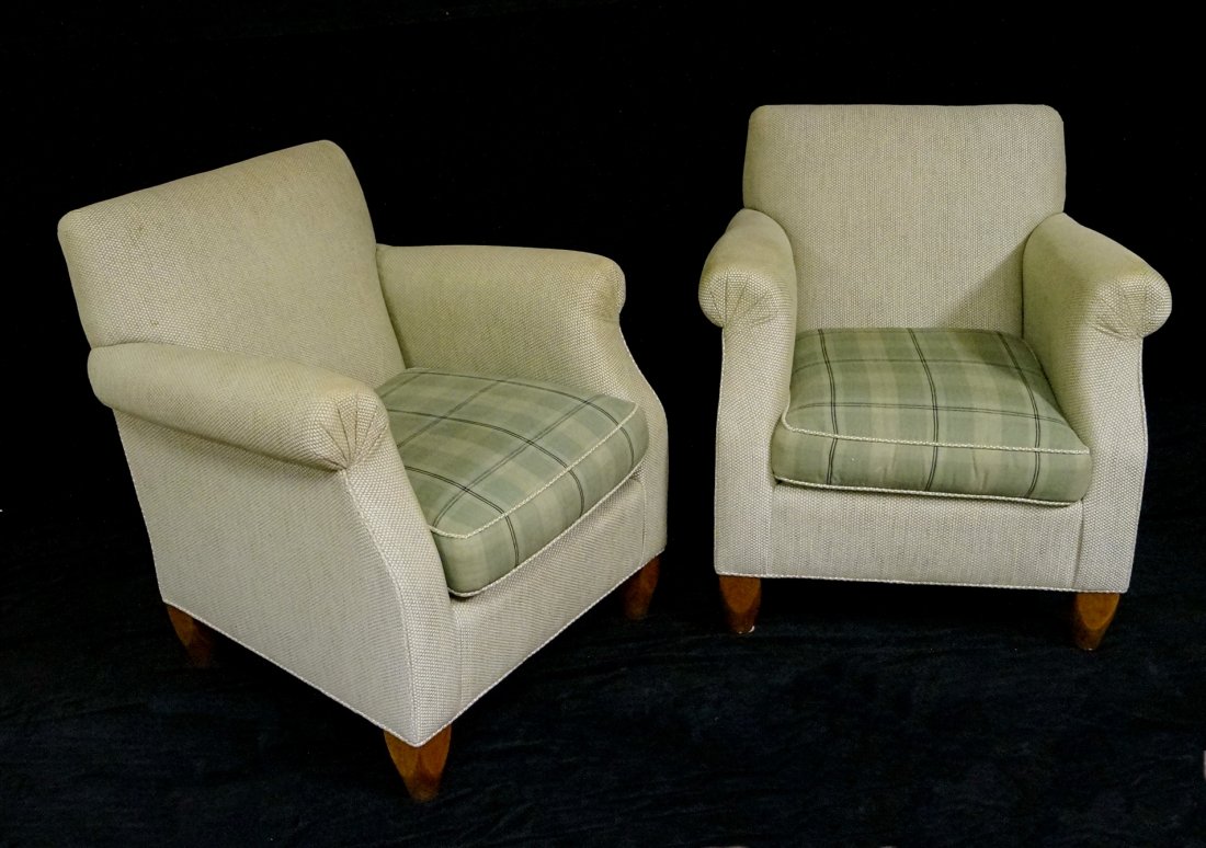 PR. MILLING ROAD (BAKER) UPHOLSTERED CLUB CHAIRS: PR. MILLING ROAD (BAKER) UPHOLSTERED CLUB CHAIRS 34"H 31"W 27"D