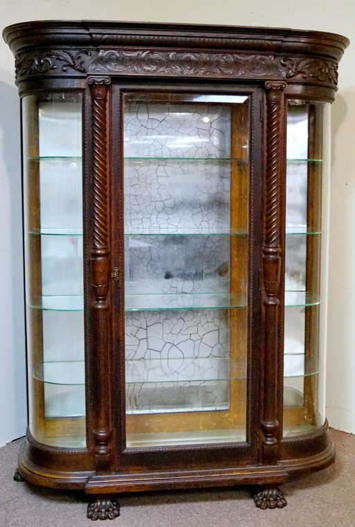 R.J. HORNER OAK CURVED GLASS CHINA CABINET - R.J. HORNER OAK CURVED GLASS CHINA CABINET
