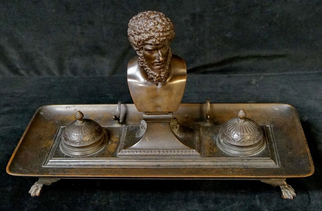 BRONZE FIGURAL DOUBLE INKWELL (1 of 4)