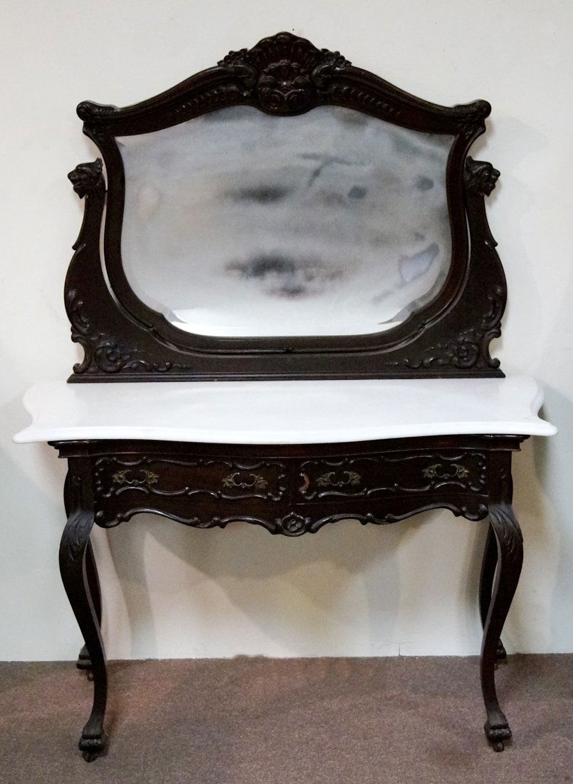 VICTORIAN MARBLE TOP VANITY & MIRROR (1 of 4)