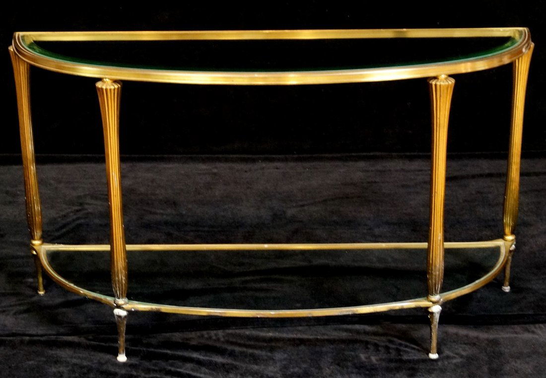 2 TIER DEMI LUNE GLASS TOP BRASS CONSOLE (1 of 1)