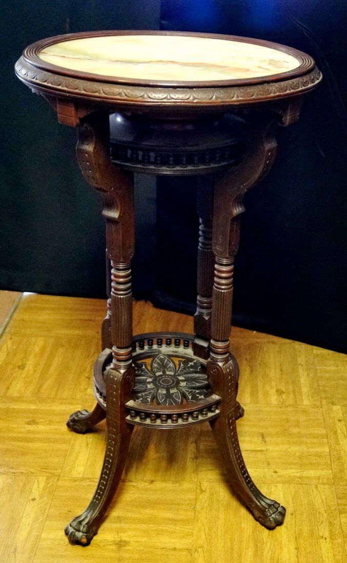 VICTORIAN WALNUT & ONYX PEDESTAL (1 of 2)