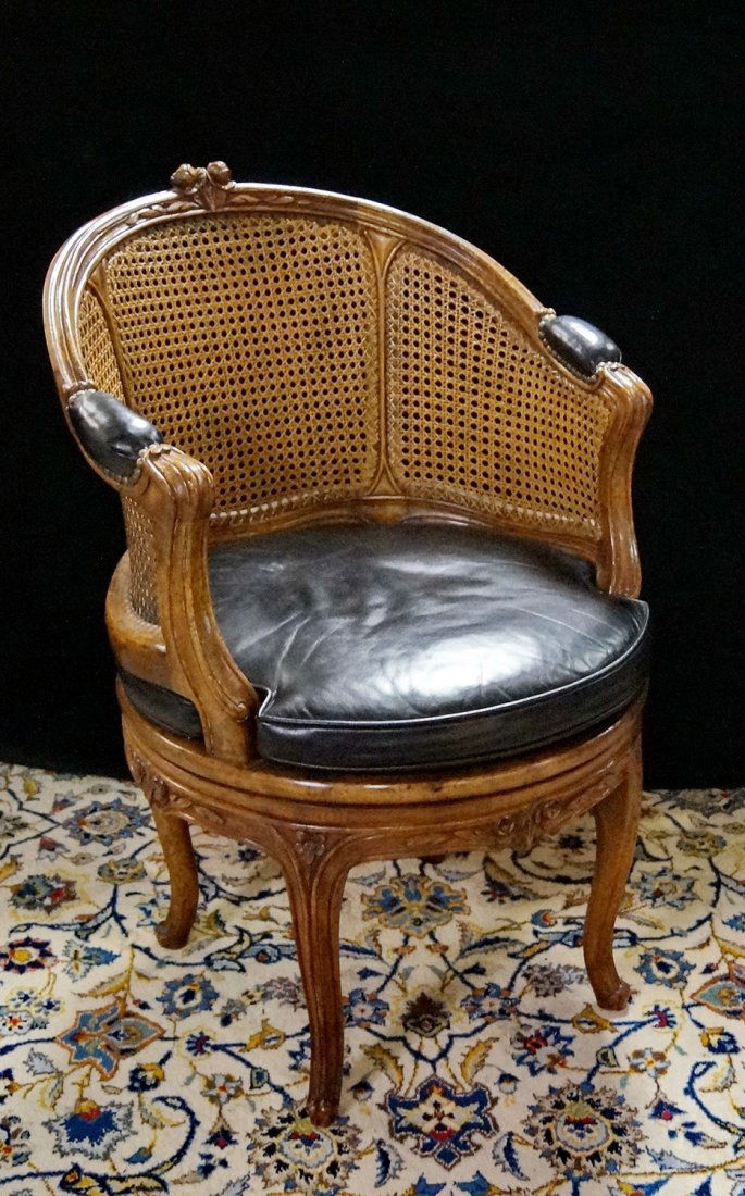 LOUIS XV STYLE CANED BARREL BACK SWIVEL CHAIR (1 of 3)