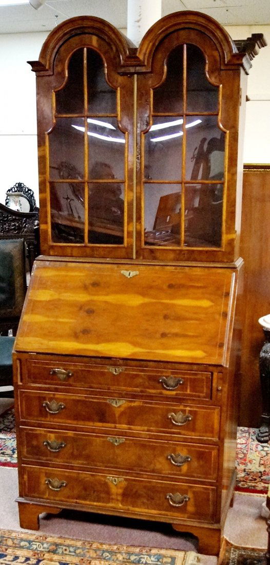 WILLIAM & MARY STYLE INLAID 2 PART SECRETARY (1 of 1)