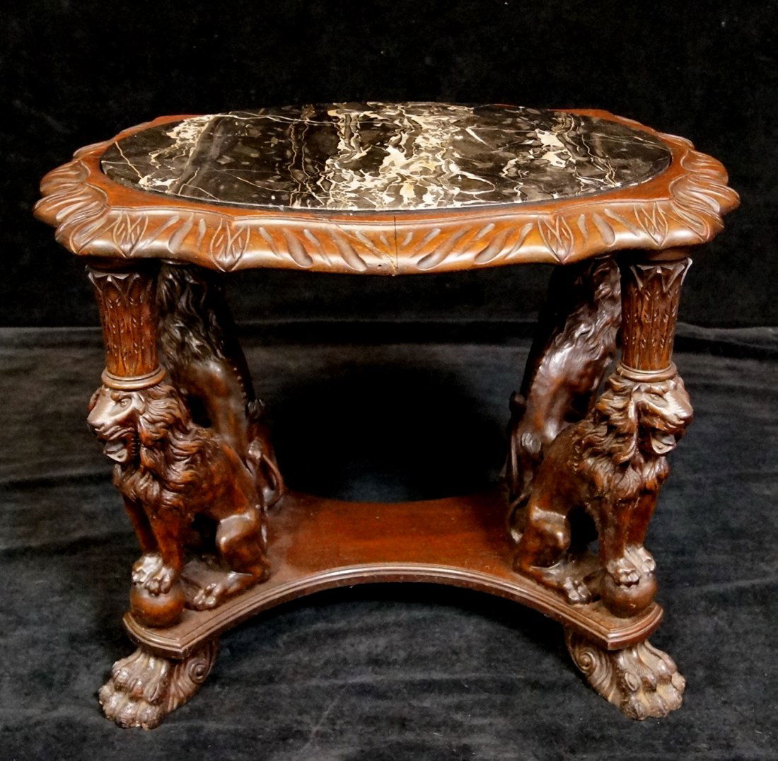 LION FIGURAL MARBLE TOP OCCASIONAL TABLE (1 of 4)