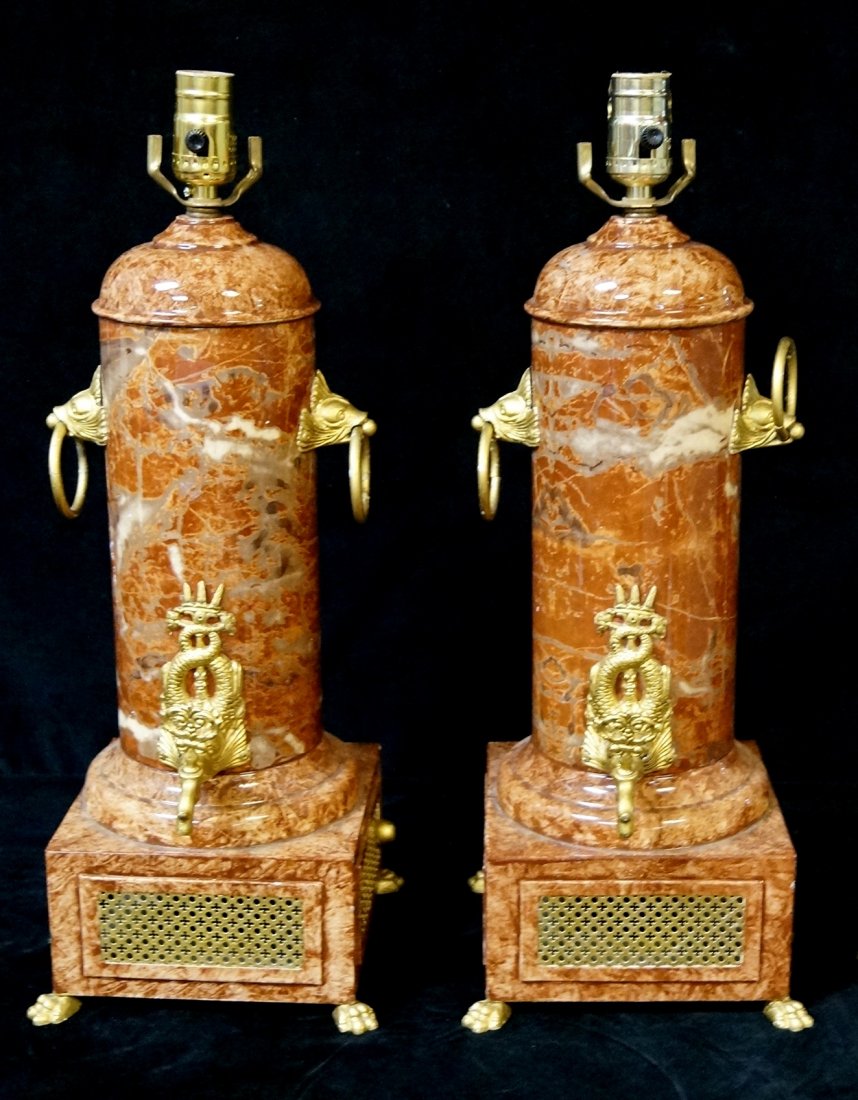 PR. FAUX MARBLE TOLE LAMPS: PR. FAUX MARBLE TOLE LAMPS 18"H