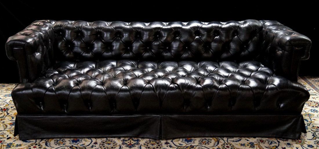 LEATHER UPHOLSTERED TUFTED BLACK SOFA (1 of 3)