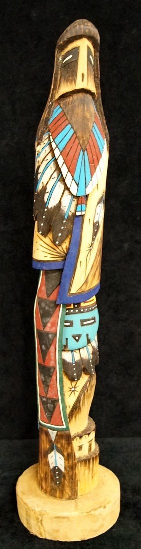 CARVED WOOD HOPI TOTEM: CARVED WOOD HOPI TOTEM 21"H
