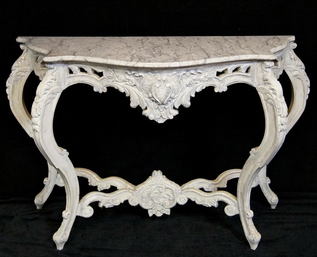 LOUIS XV STYLE PAINT DECORATED MARBLE TOP CONSOLE (1 of 3)