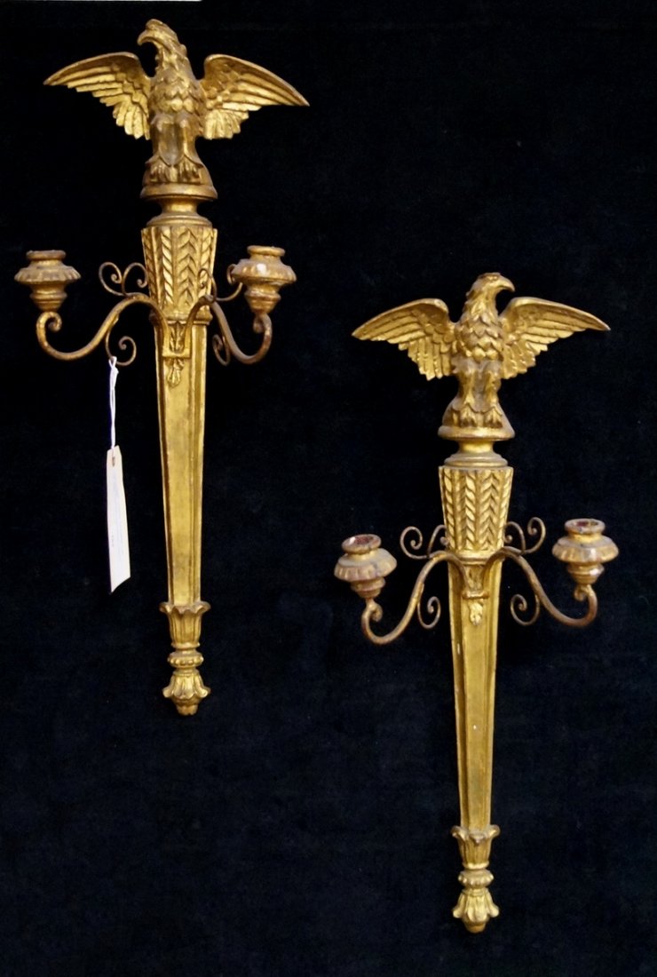 PR. EAGLE FIGURAL 2 LIGHT GILT WOOD SCONCES (1 of 1)