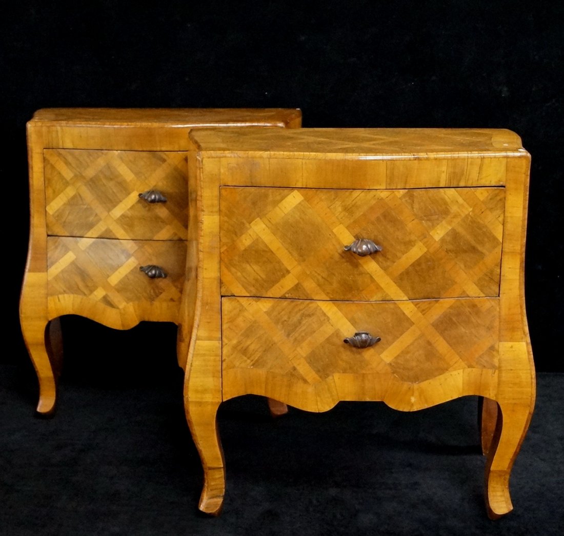 PR. ITALIANATE PARQUETRY 2 DRAWER TABLE TOP COMMODES (1 of 4)