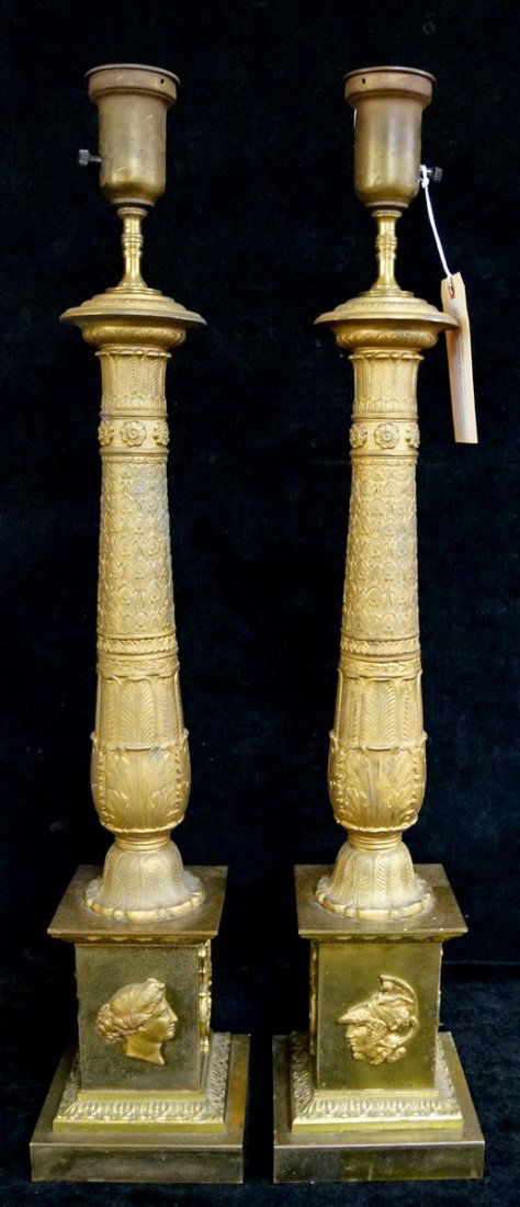 PR. FRENCH BRONZE & WHITE METAL COLUMN FORM LAMPS (1 of 1)