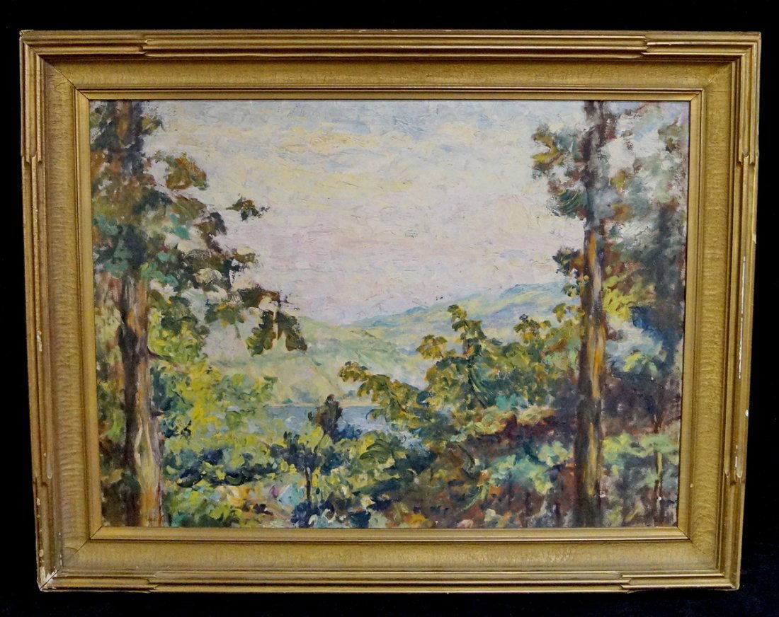 GILT FRAME OIL ON CANVAS "LANDSCAPE WITH MOUNTAINS" (1 of 3)
