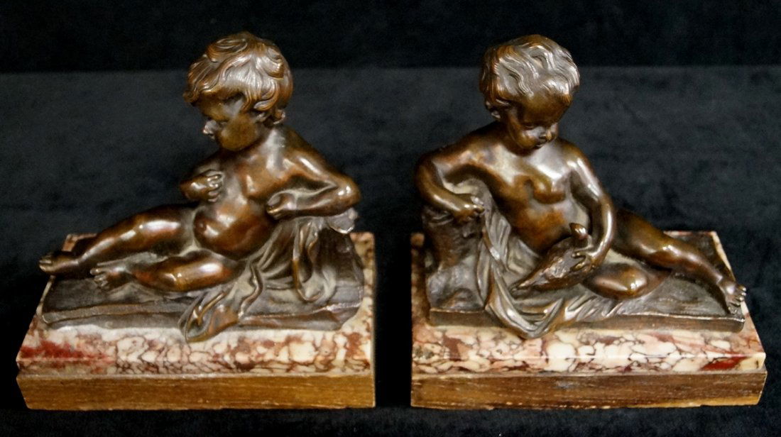 PR. BOOK ENDS: BRONZE PUTTIS ON WOOD BASES (1 of 3)