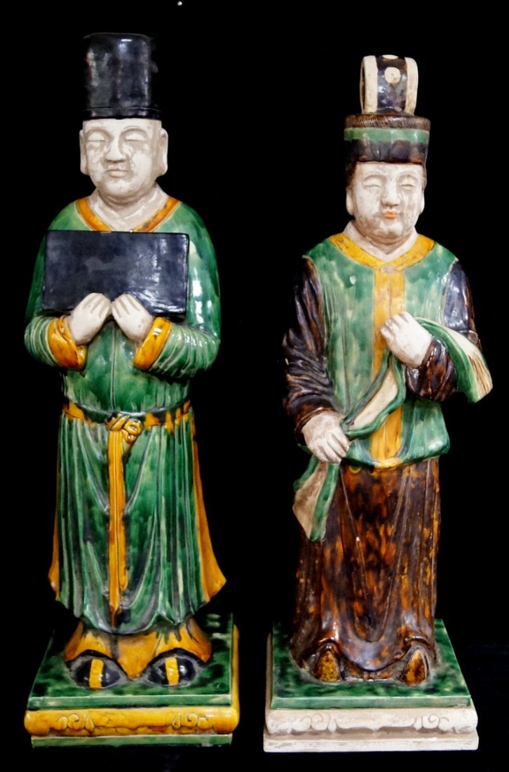 PR. ORIENTAL POLYCHROME FIGURES ELDERS 36"H & 35.5"H (1 of 3)