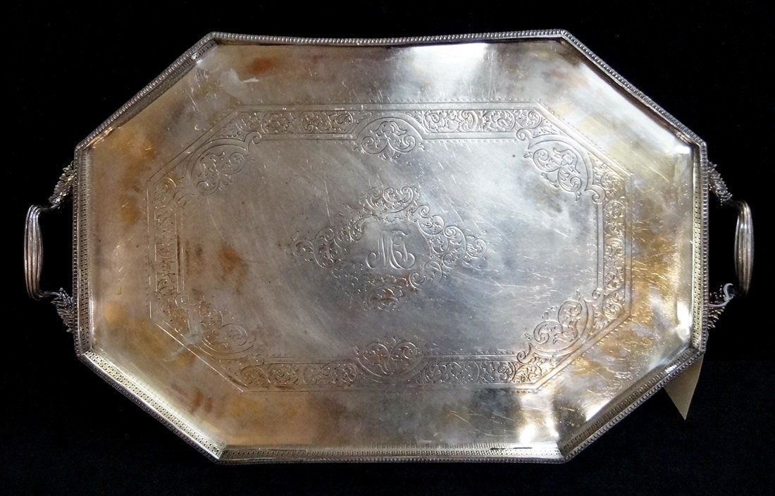 ENGLISH DOUBLE HANDLE SILVERPLATE TRAY (1 of 1)