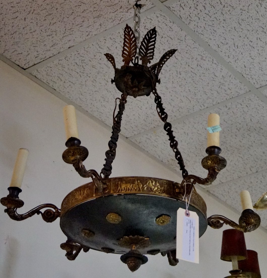 DIRECTOIRE TOLE & GILT METAL CHANDELIER: DIRECTOIRE TOLE & GILT METAL CHANDELIER 14.5"D