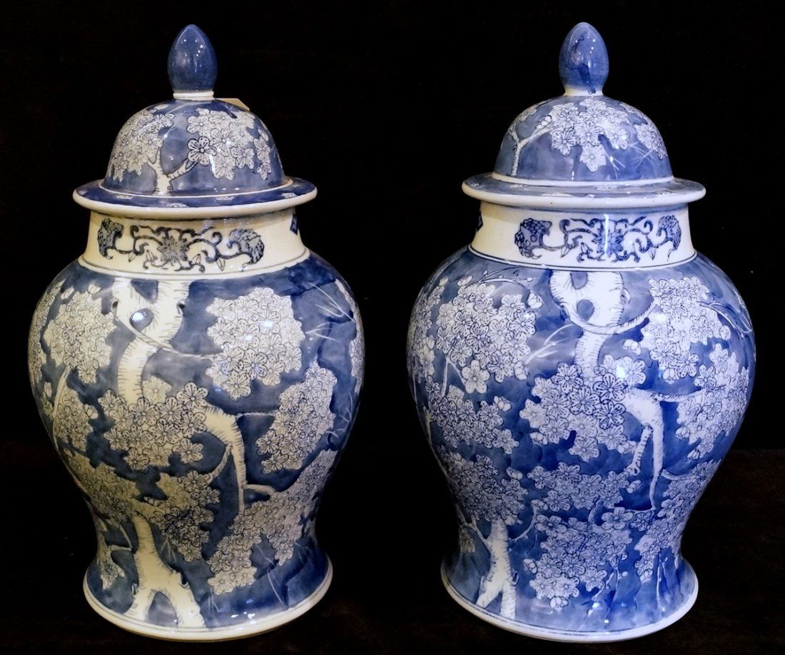 PR. K'ANG HIS STYLE BLUE & WHITE PORCELAIN TEMPLE JARS (1 of 2)
