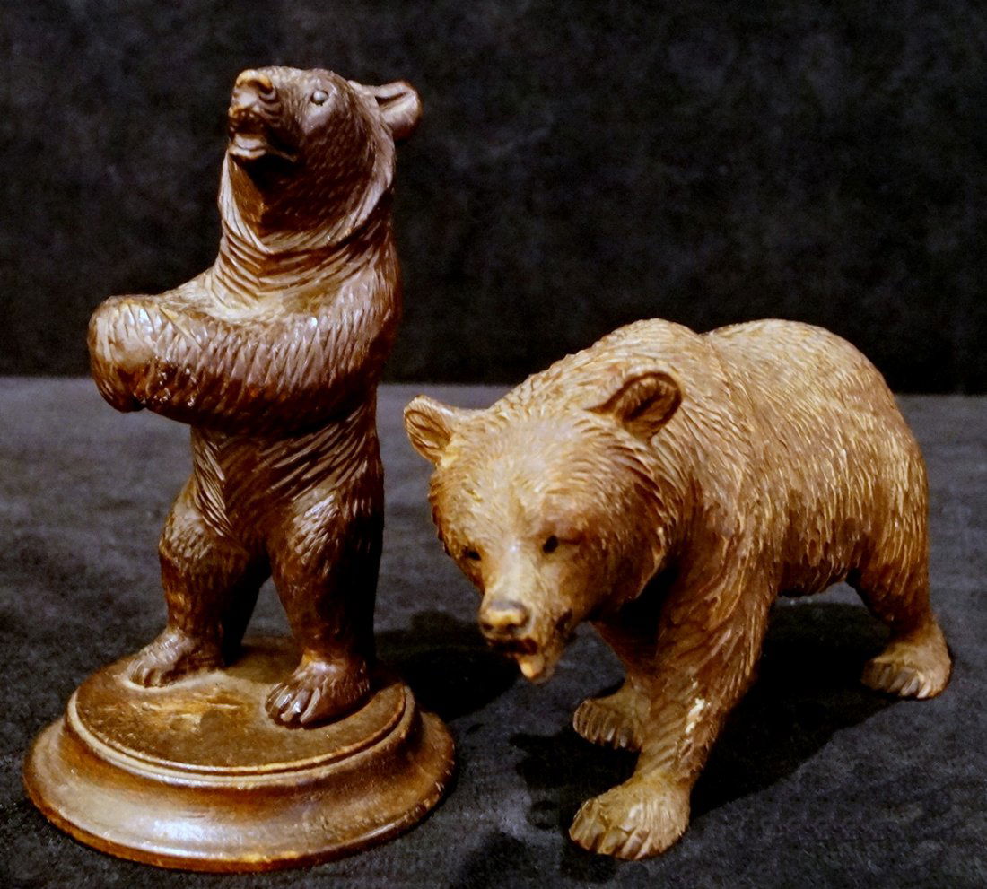 2 BLACK FOREST CARVED WOOD BEARS STANDING (1 of 2)