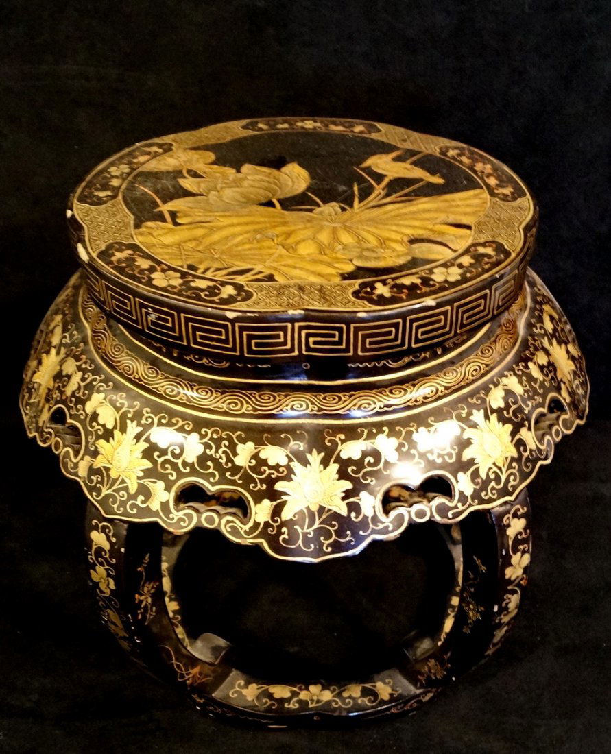 ASIAN LACQUER TABOURET (1 of 2)
