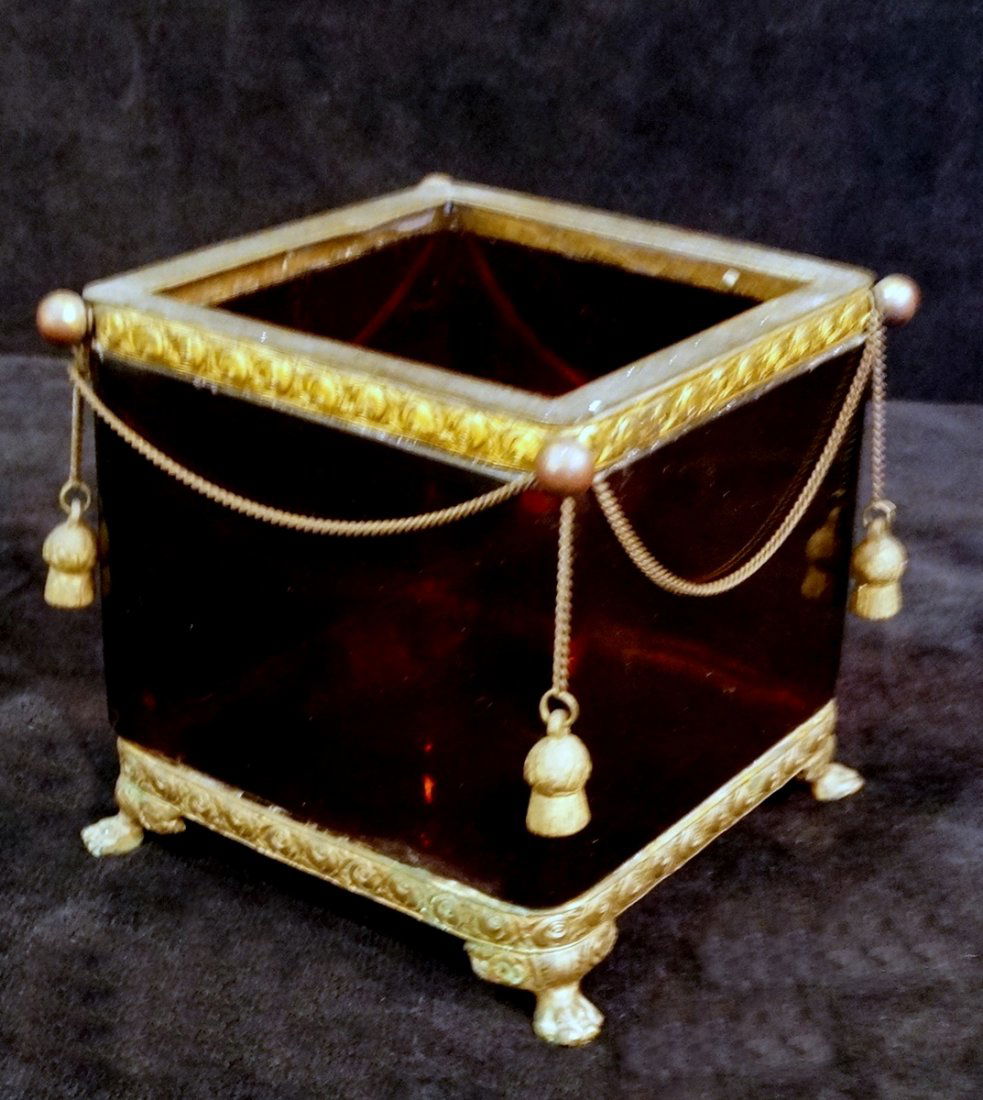 RUBY FLASHED GLASS BOX WITH METAL FRAME (1 of 1)