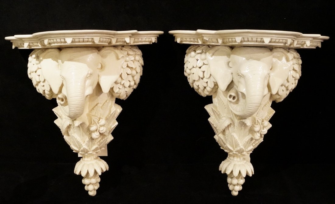 PR. ELEPHANT FIGURAL WALL BRACKETS: PR. ELEPHANT FIGURAL WALL BRACKETS 13"H