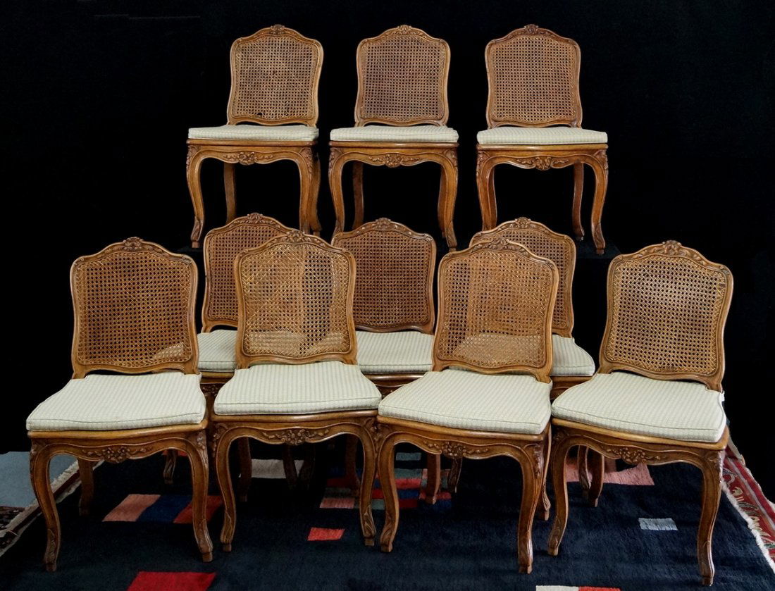 SET 10 COUNTRY FRENCH CANED DINING ROOM CHAIRS: SET 10 COUNTRY FRENCH CANED DINING ROOM CHAIRS 38"H 21"W 18"D