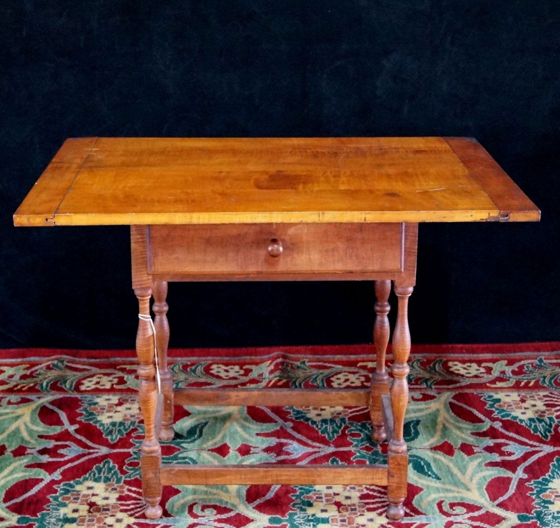 19TH C. TIGER MAPLE TAVERN TABLE (1 of 3)