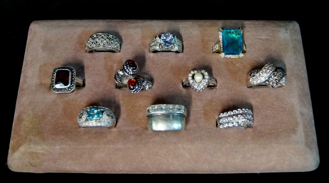 10 STERLING SILVER RINGS W/ STONES (1 of 2)