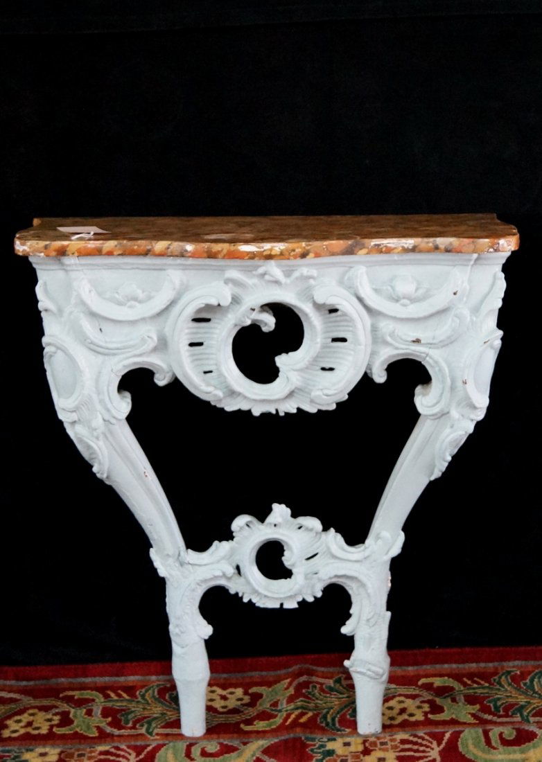 19TH C. PAINT DECORATED CONSOLE W/FAUX MARBLE TOP (1 of 4)
