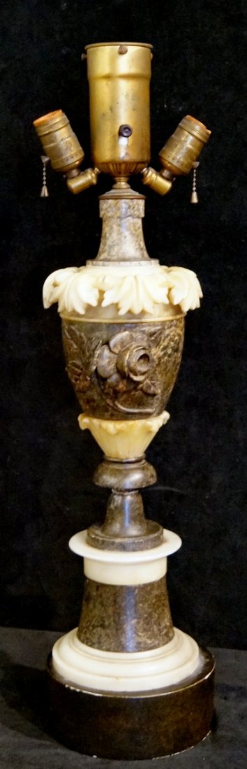 BRONZE & ALABASTER LAMP: BRONZE & ALABASTER LAMP 26"H