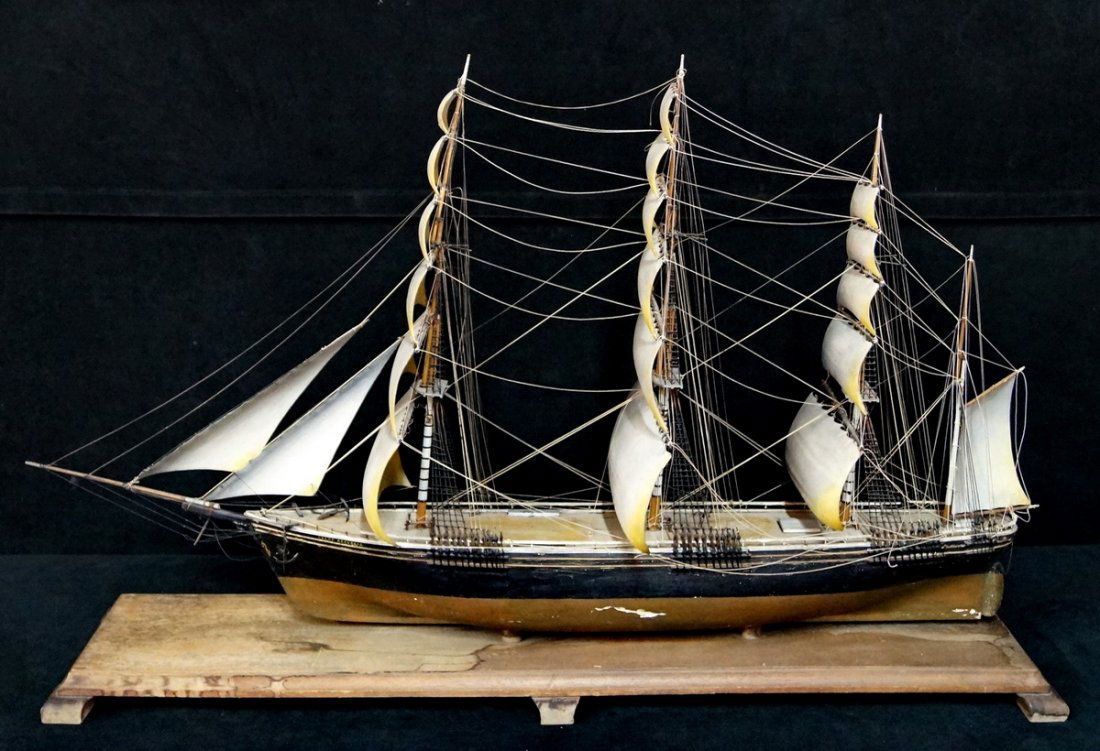 VINTAGE WOOD CLIPPER SHIP ON WOOD BASE: VINTAGE WOOD CLIPPER SHIP ON WOOD BASE 43.5"L 25.5"H