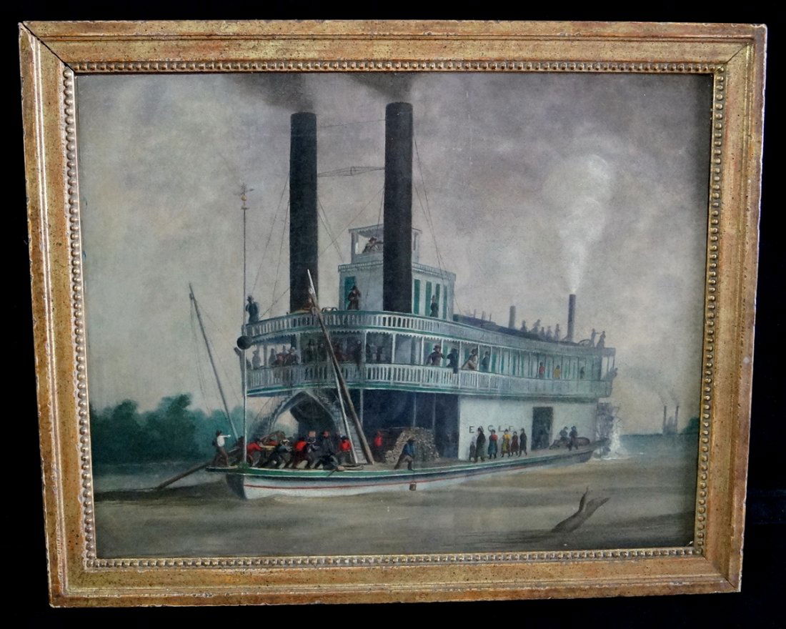 OIL ON BOARD "STEAMSHIP EAGLE OF ST. LOUIS" SGN. A.: OIL ON BOARD "STEAMSHIP EAGLE OF ST. LOUIS" SGN. A. SCULLY 16.5X20.5