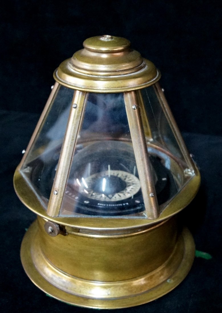 E.S. RITCHIE & SONS  BRASS SHIPS COMPASS # 86631  W/LID (1 of 4)