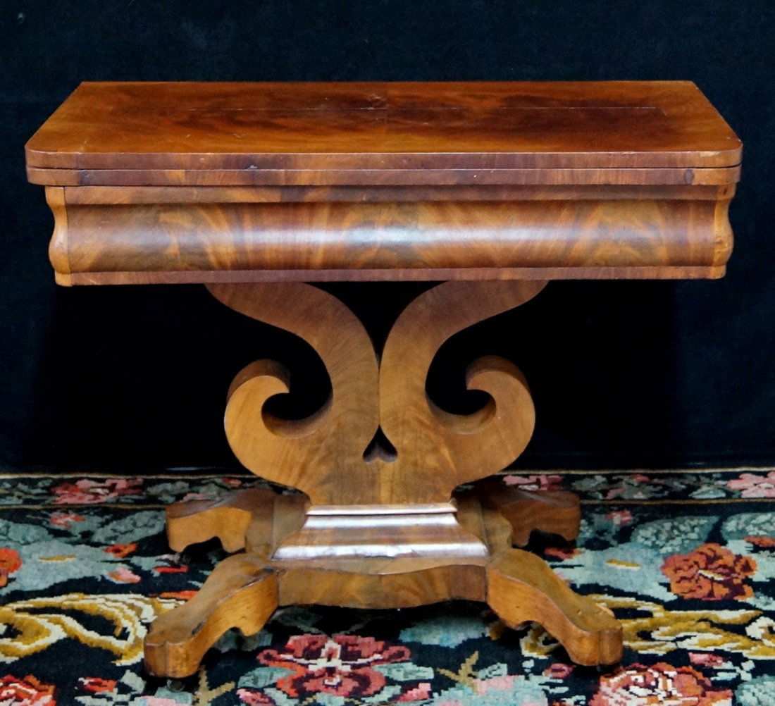 19TH C. EMPIRE MAHOGANY FOLDOVER CARD TABLE (1 of 4)
