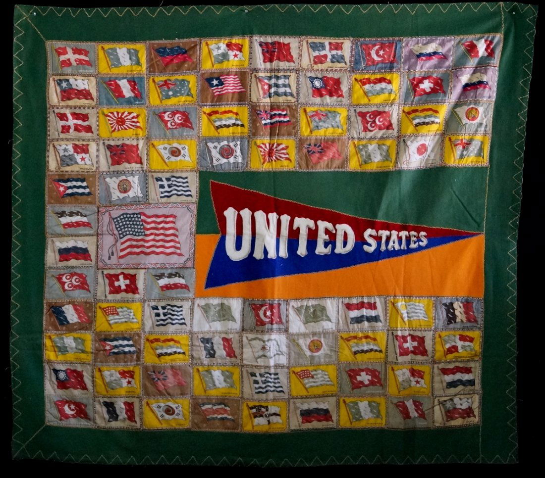 WORLD FLAG QUILT W/ UNITED STATES BANNER, (1 of 4)