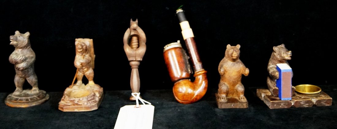 6PCS  BLACK FOREST: 4 BEARS, SQUIRREL, PIPE (5" TALLEST (1 of 3)
