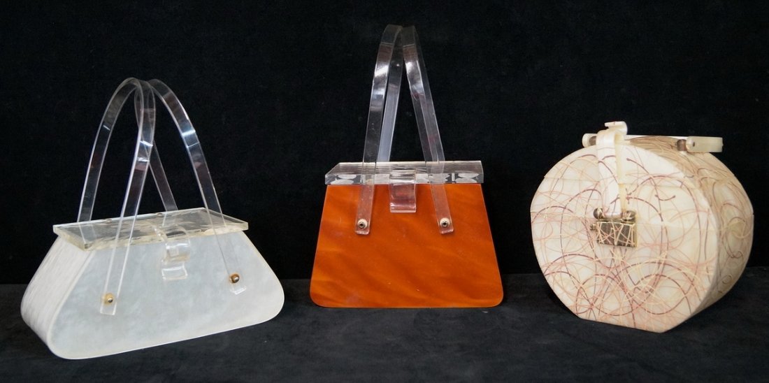LOT OF 3 VINTAGE PLASTIC HAND BAGS (INC. ORANGE) (1 of 4)