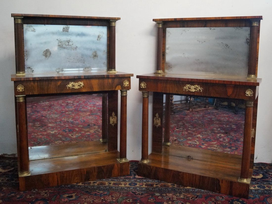 PR. FRENCH EMPIRE ROSEWOOD PIER TABLES W/MIRROR BACK (1 of 4)