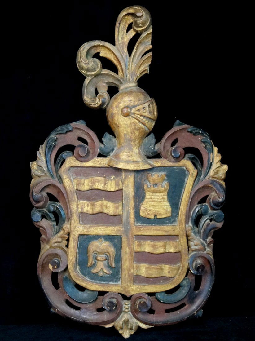 19TH C. CARVED WOOD COAT OF ARMS (PCS.. MISSING) (1 of 3)