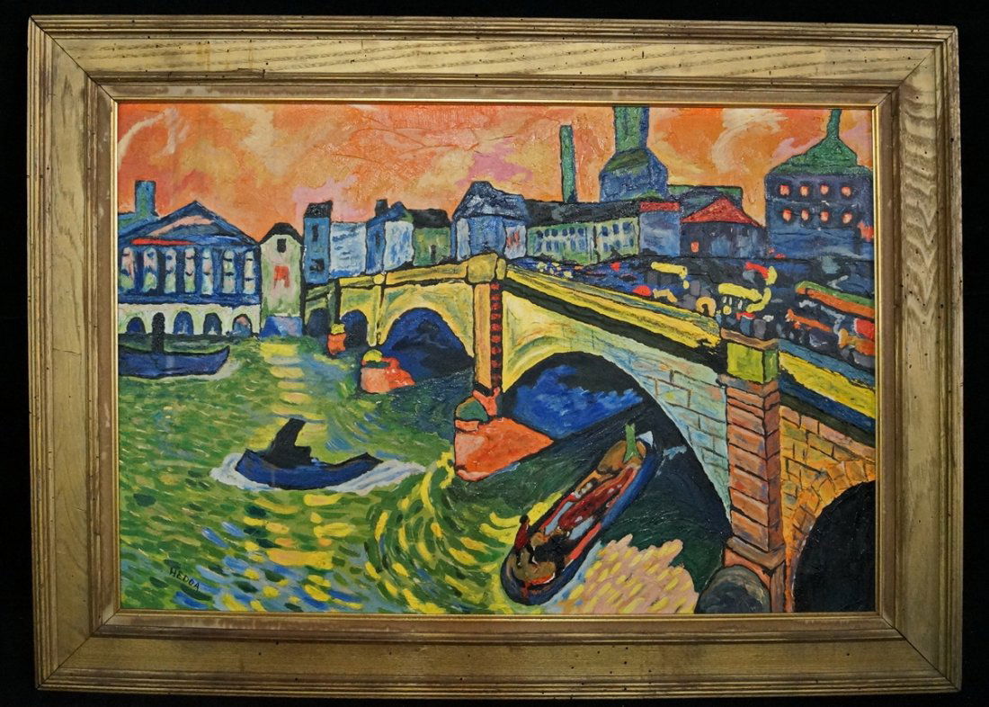 O/P THAMES SGN. HEDDA AFTER ANDRE DERAIN LONDON BRIDGE: FRAMED O/P (FAUVISM)THAMES RIVER SGN. HEDDA AFTER ANDRE DERAIN LONDON BRIDGE 24X36"