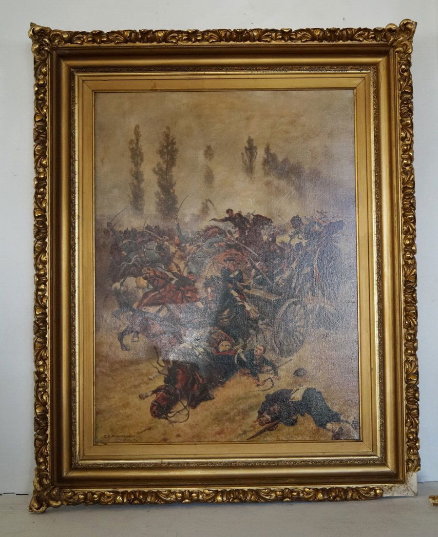 GILT FRAME O/C "BATTLE SCENE" SGN. CHARLES BEAUREGARD (1 of 6)