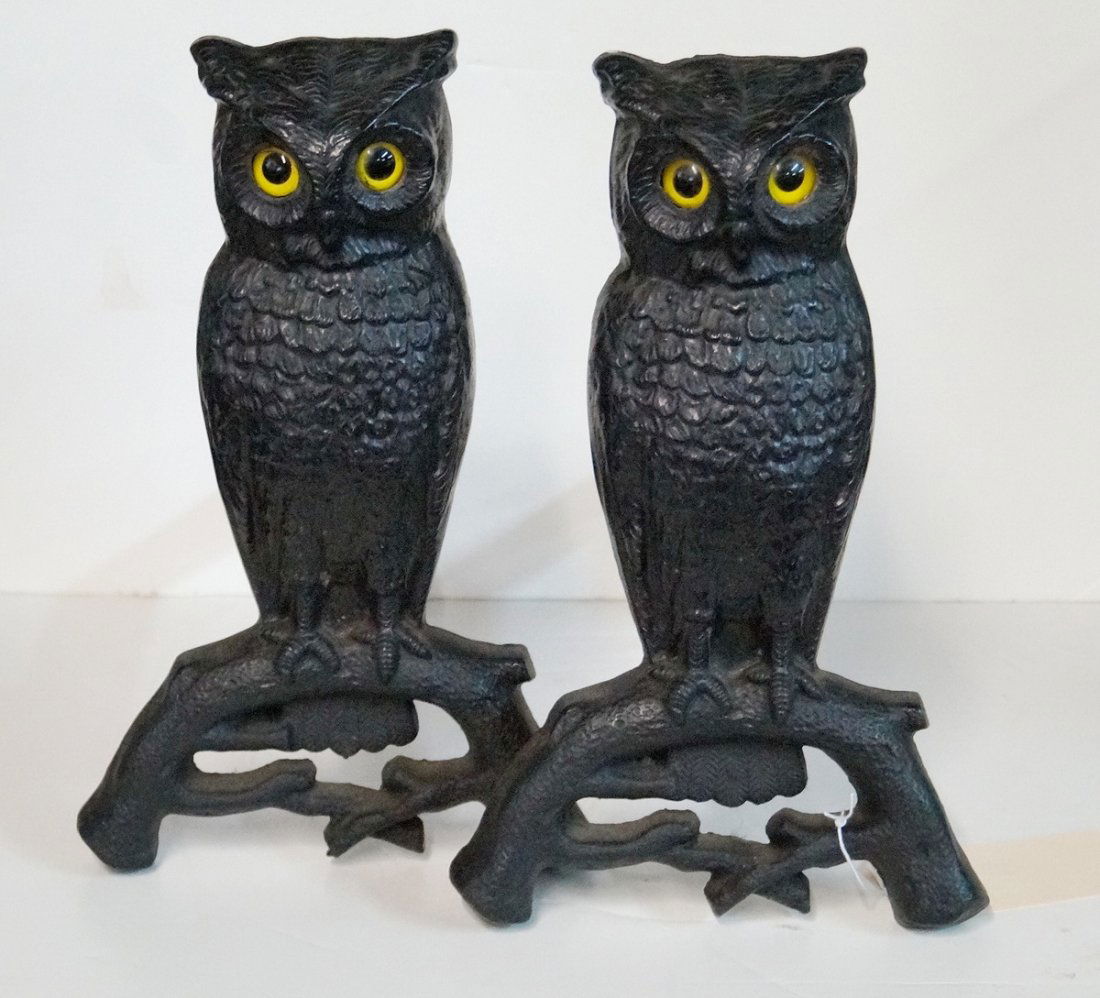 PR. CAST IRON OWL FIGURAL ANDIRONS (1 of 4)