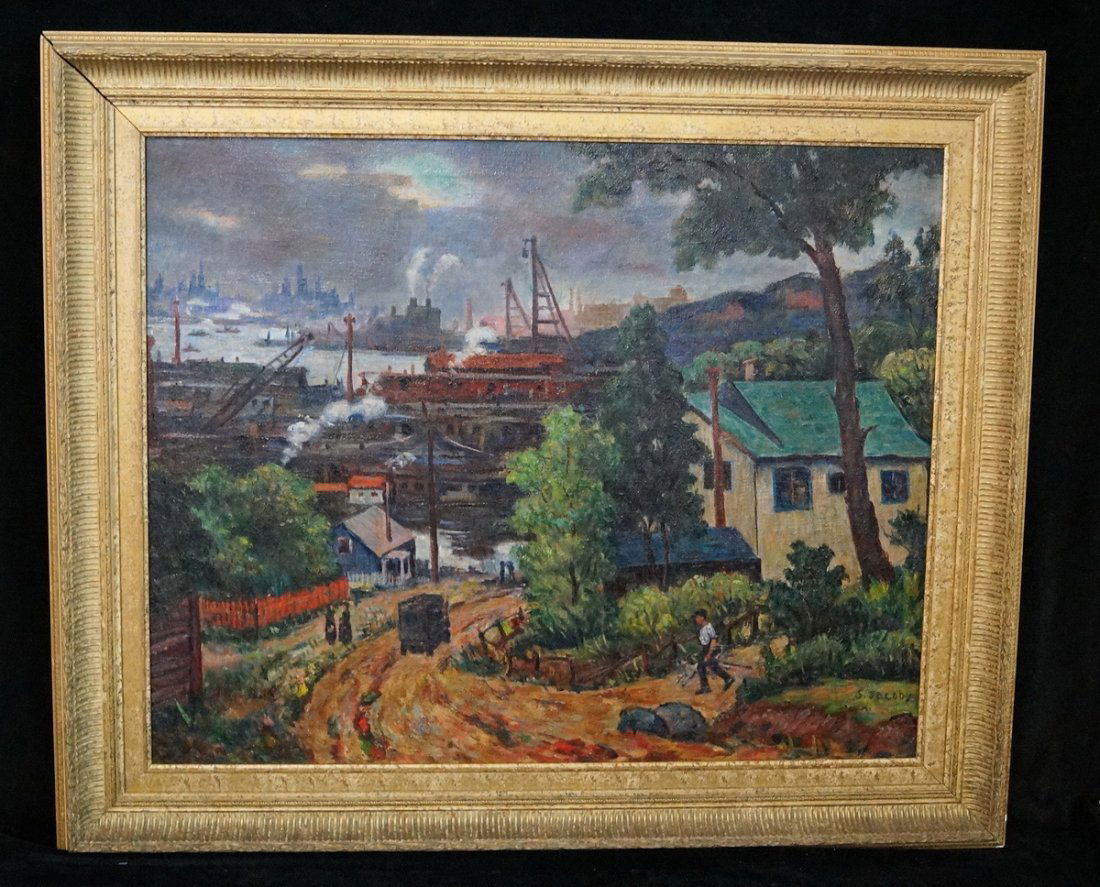 O/C "VIEW FROM STATEN ISLAND" SGN. S. JACOBY (1 of 5)