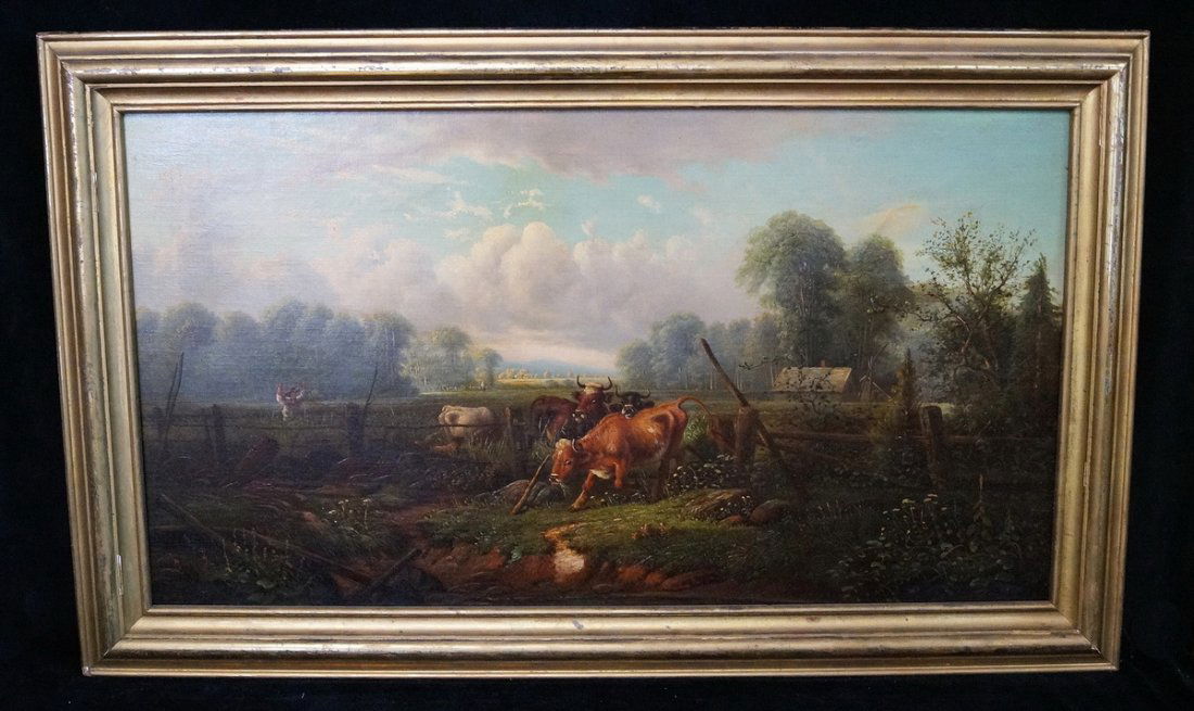 19TH C. GILT FRAME "LANDSCAPE W/ COWS" SGN. CHRISTOPHER (1 of 5)