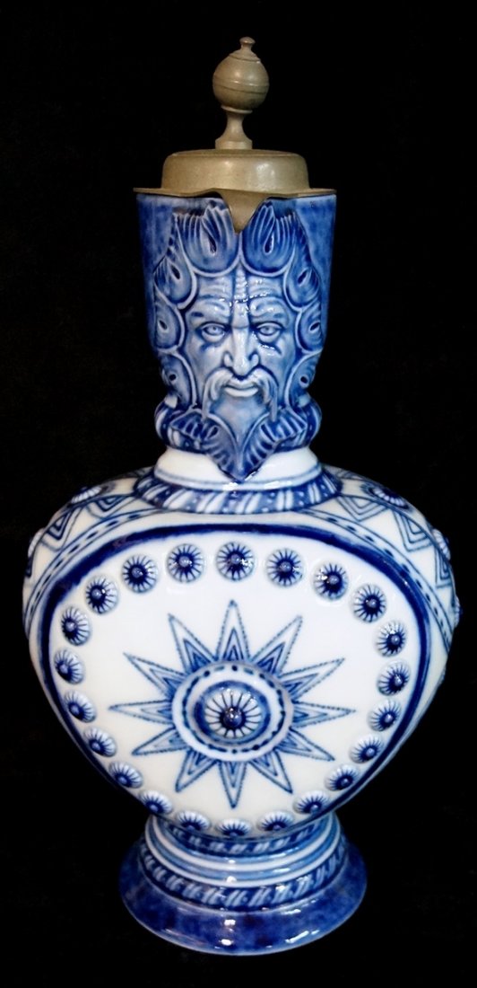 FIGURAL PORCELAIN STEIN W/ PEWTER TOP (BLUE) (1 of 3)