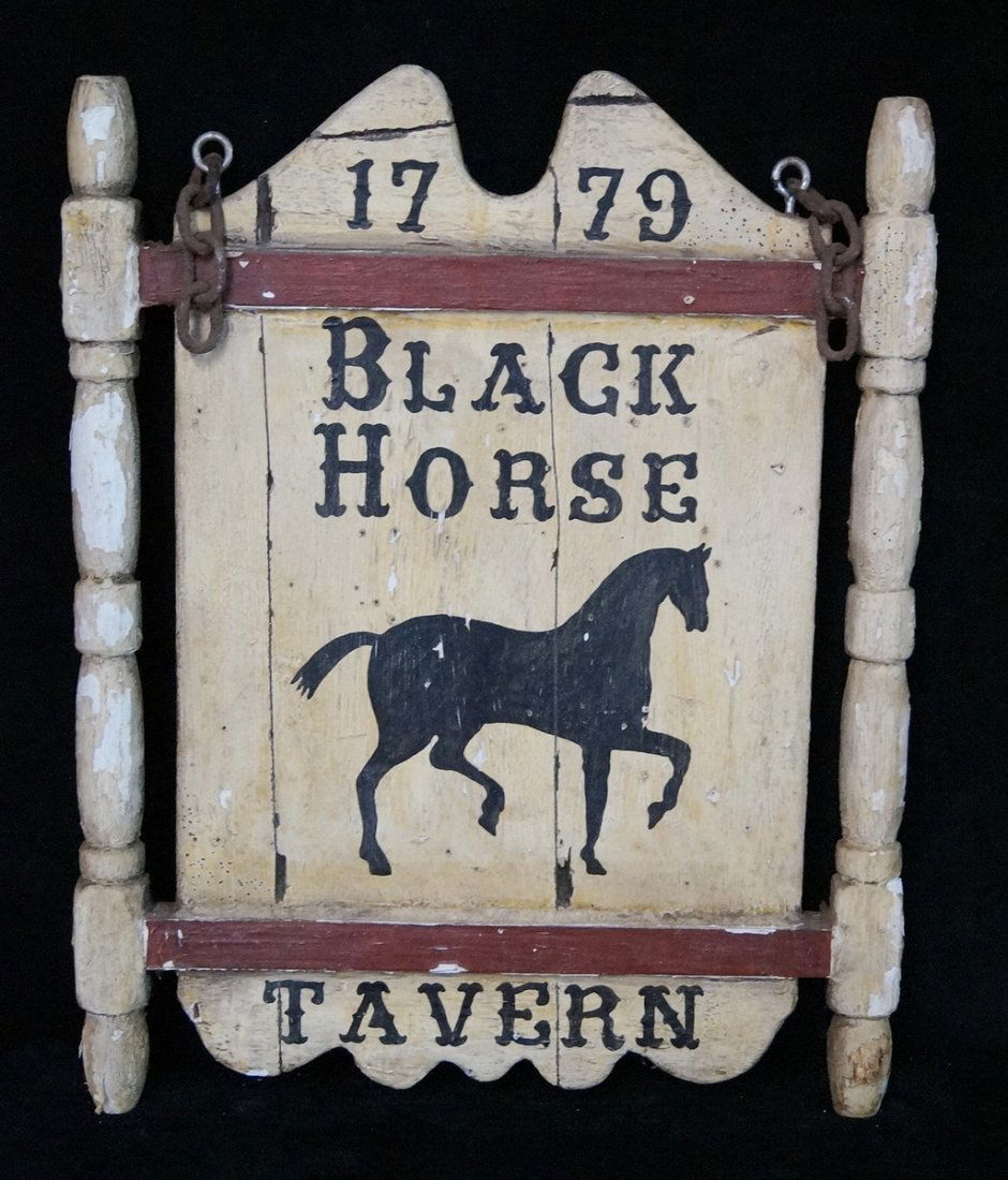 PAINT DECORATED WOOD SIGN "BLACK HORSE TAVERN" (1 of 4)